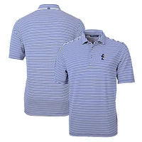 Men's Cutter & Buck Royal Kansas Jayhawks Throwback Logo Virtue Eco Pique Stripe Recycled Polo
