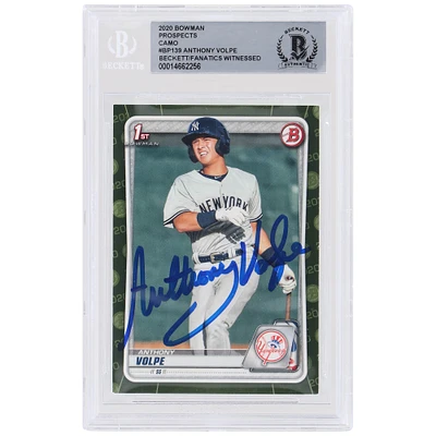 Anthony Volpe New York Yankees Autographed 2020 Bowman Prospects Camo #BP-139 Beckett Fanatics Witnessed Authenticated Card