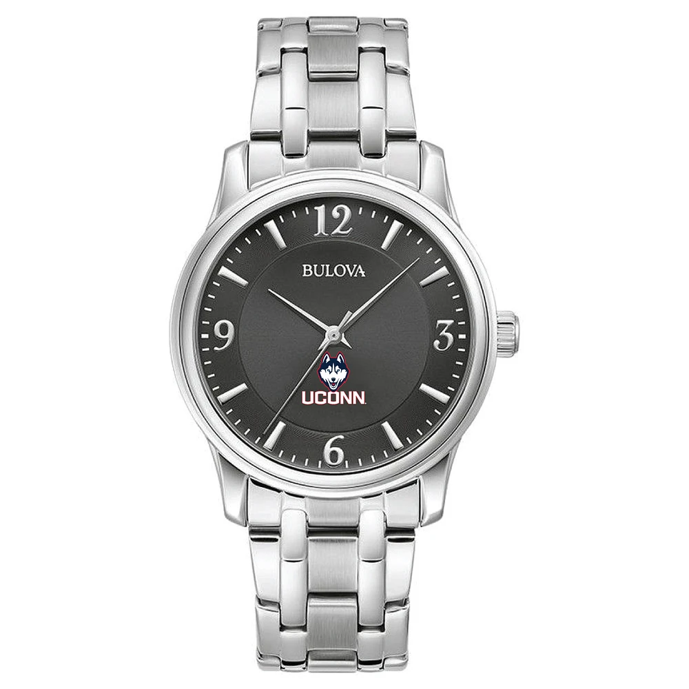 Men's Bulova Black UConn Huskies Stainless Steel Corporate Collection Watch