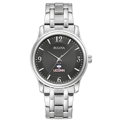 Men's Bulova Black UConn Huskies Stainless Steel Corporate Collection Watch