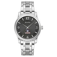 Men's Bulova Black UConn Huskies Stainless Steel Corporate Collection Watch