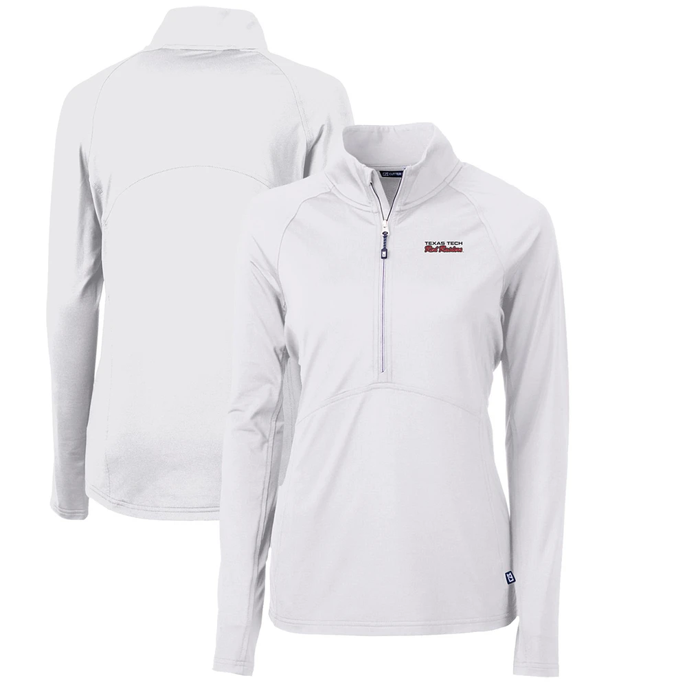 Women's Cutter & Buck White Texas Tech Red Raiders Adapt Eco Knit Stretch Recycled Half-Zip Pullover Top