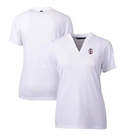 Women's Cutter & Buck White Southern Illinois Salukis Forge Stretch Blade V-Neck Top