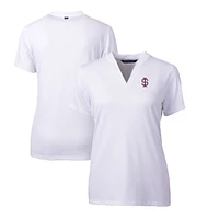 Women's Cutter & Buck White Southern Illinois Salukis Forge Stretch Blade V-Neck Top