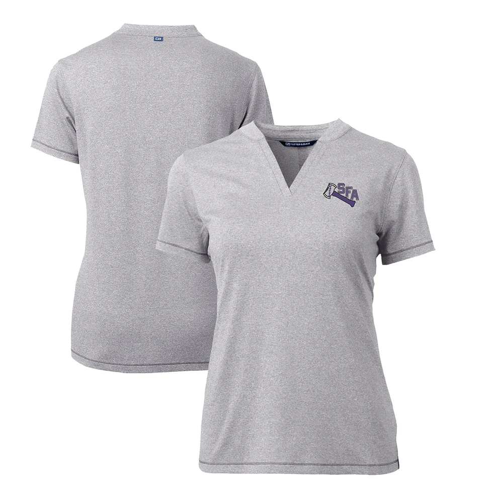 Women's Cutter & Buck Heather Gray Stephen F Austin Lumberjacks Forge Stretch Blade V-Neck Top