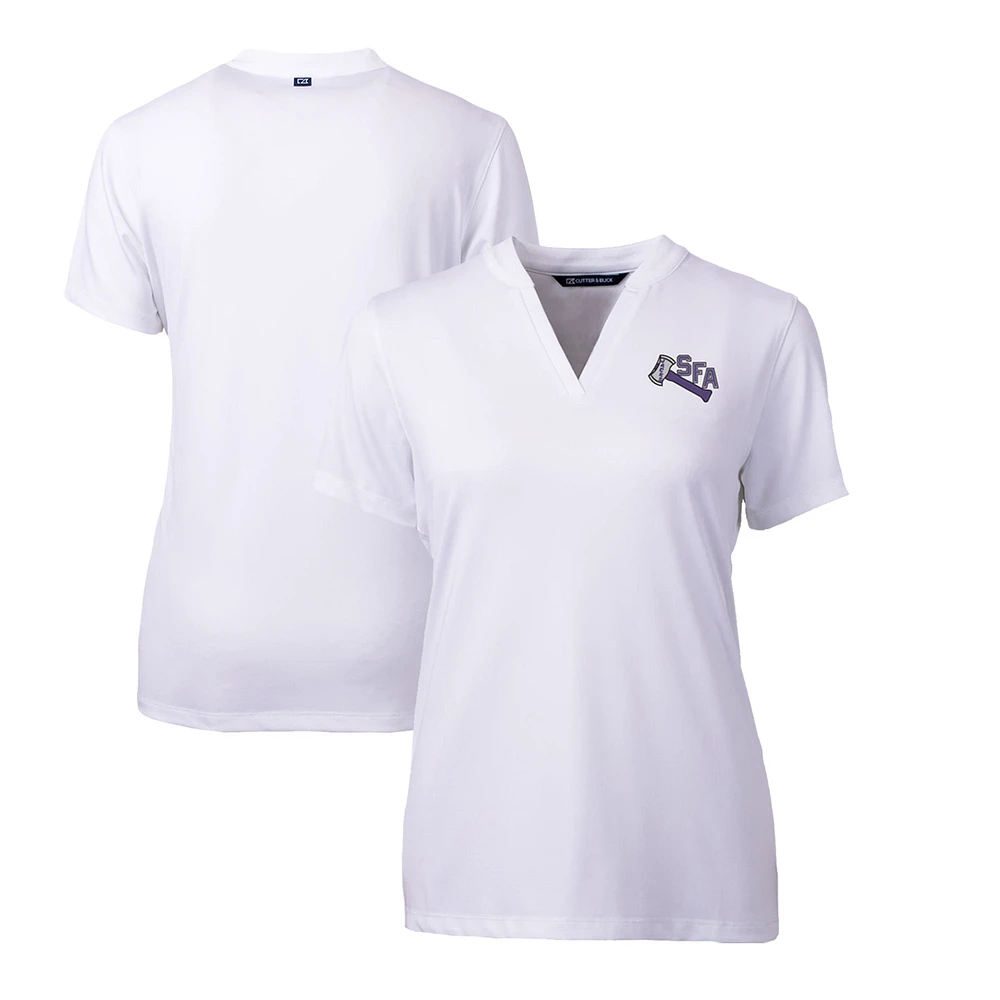 Women's Cutter & Buck White Stephen F Austin Lumberjacks Forge Stretch Blade V-Neck Top