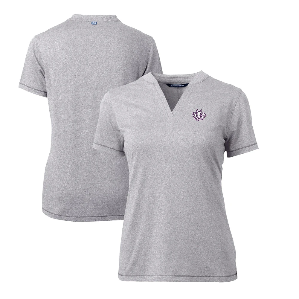Women's Cutter & Buck Heather Gray TCU Horned Frogs Forge Stretch Blade V-Neck Top