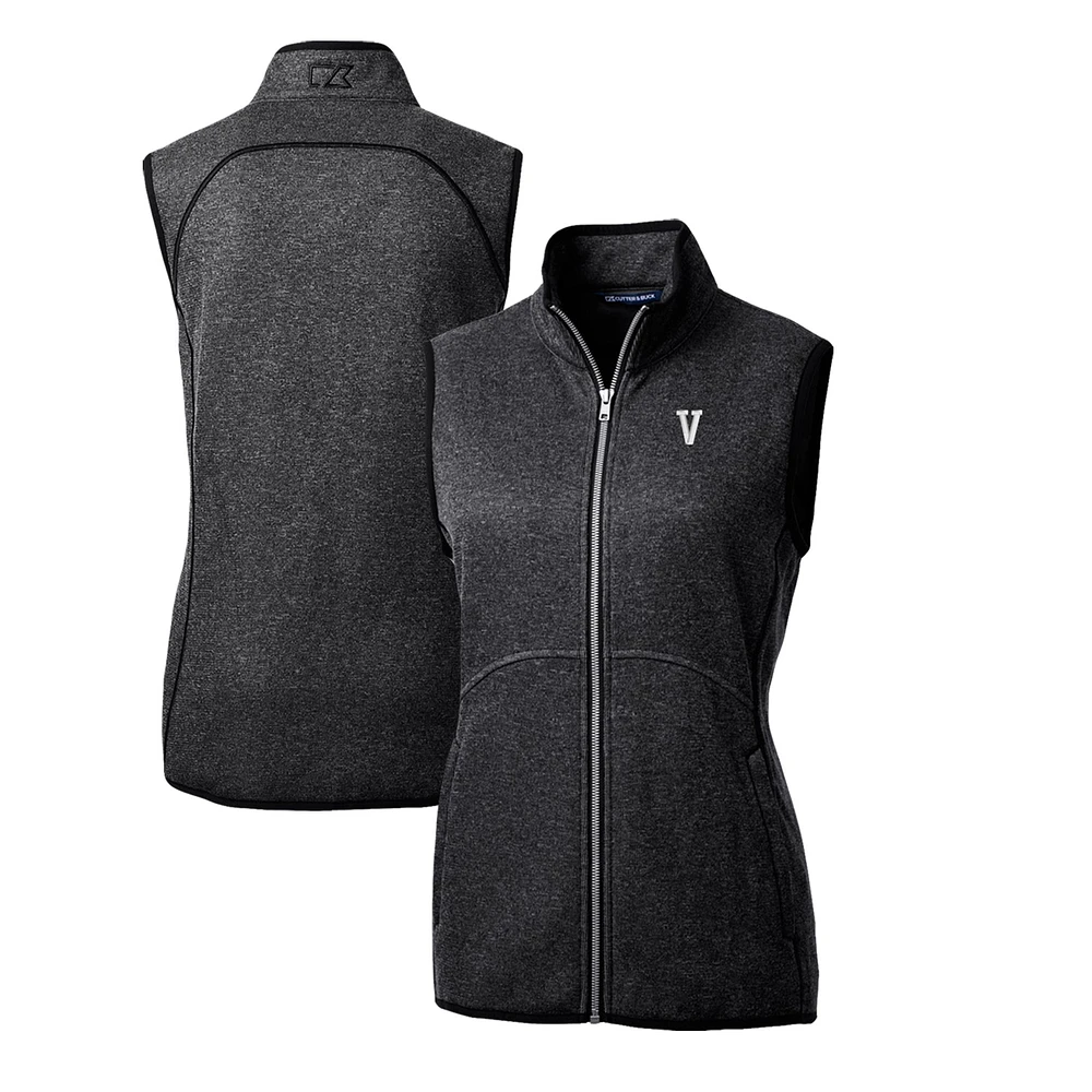 Women's Cutter & Buck Heather Charcoal Villanova Wildcats Mainsail Basic Sweater-Knit Full-Zip Vest