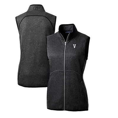 Women's Cutter & Buck Heather Charcoal Villanova Wildcats Mainsail Basic Sweater-Knit Full-Zip Vest