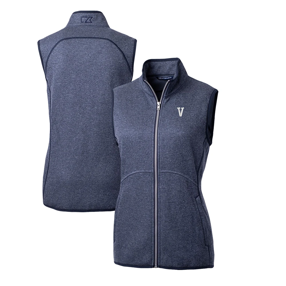 Women's Cutter & Buck Heather Navy Villanova Wildcats Mainsail Basic Sweater-Knit Full-Zip Vest