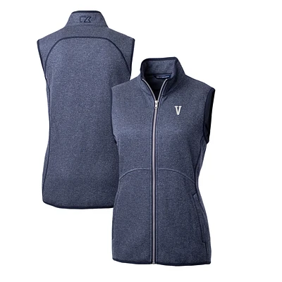 Women's Cutter & Buck Heather Navy Villanova Wildcats Mainsail Basic Sweater-Knit Full-Zip Vest
