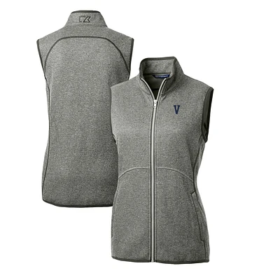 Women's Cutter & Buck Heather Gray Villanova Wildcats Mainsail Basic Sweater-Knit Full-Zip Vest