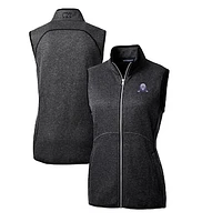 Women's Cutter & Buck Heather Charcoal Northwestern Wildcats Mainsail Basic Sweater-Knit Full-Zip Vest
