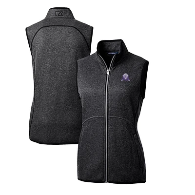 Women's Cutter & Buck Heather Charcoal Northwestern Wildcats Mainsail Basic Sweater-Knit Full-Zip Vest