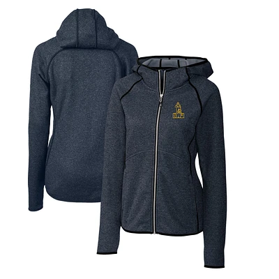 Women's Cutter & Buck Heather Navy Northern Arizona Lumberjacks Mainsail Sweater-Knit Full-Zip Hoodie
