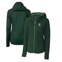 Women's Cutter & Buck Heather Green Tulane Wave Mainsail Sweater-Knit Full-Zip Hoodie