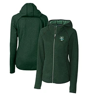 Women's Cutter & Buck Heather Green Tulane Wave Mainsail Sweater-Knit Full-Zip Hoodie