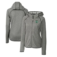 Women's Cutter & Buck Heather Gray Tulane Green Wave Mainsail Sweater-Knit Full-Zip Hoodie