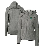 Women's Cutter & Buck Heather Gray Tulane Green Wave Mainsail Sweater-Knit Full-Zip Hoodie