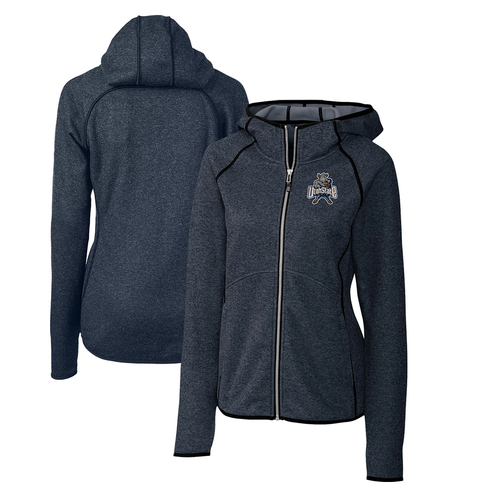 Women's Cutter & Buck Heather Navy Utah State Aggies Mainsail Sweater-Knit Full-Zip Hoodie