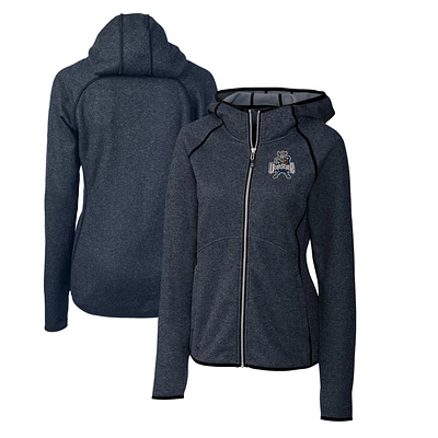 Women's Cutter & Buck Heather Navy Utah State Aggies Mainsail Sweater-Knit Full-Zip Hoodie