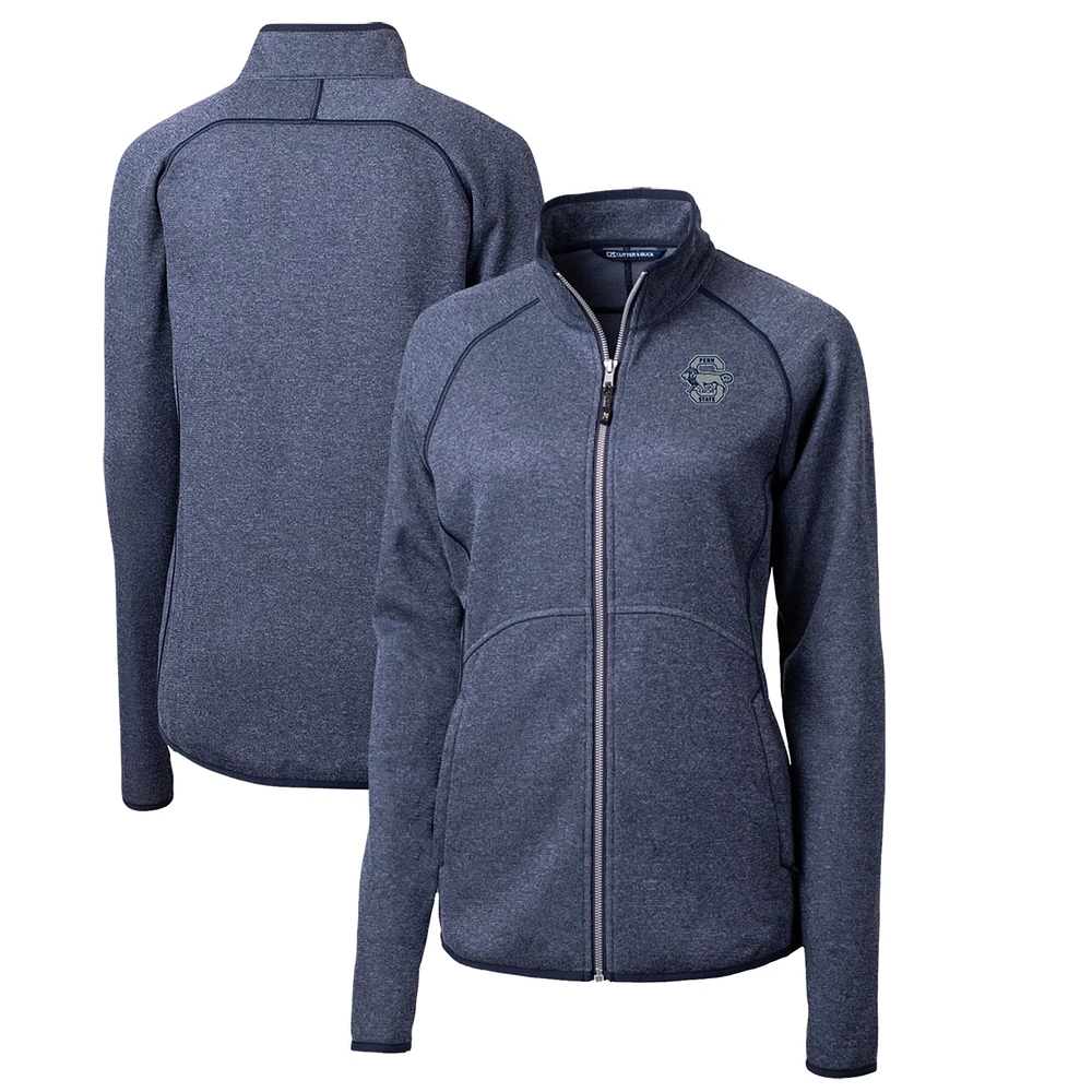 Women's Cutter & Buck Heather Navy Penn State Nittany Lions Mainsail Sweater-Knit Full-Zip Jacket