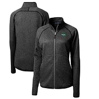 Women's Cutter & Buck Heather Charcoal Tulane Green Wave Mainsail Sweater-Knit Full-Zip Jacket