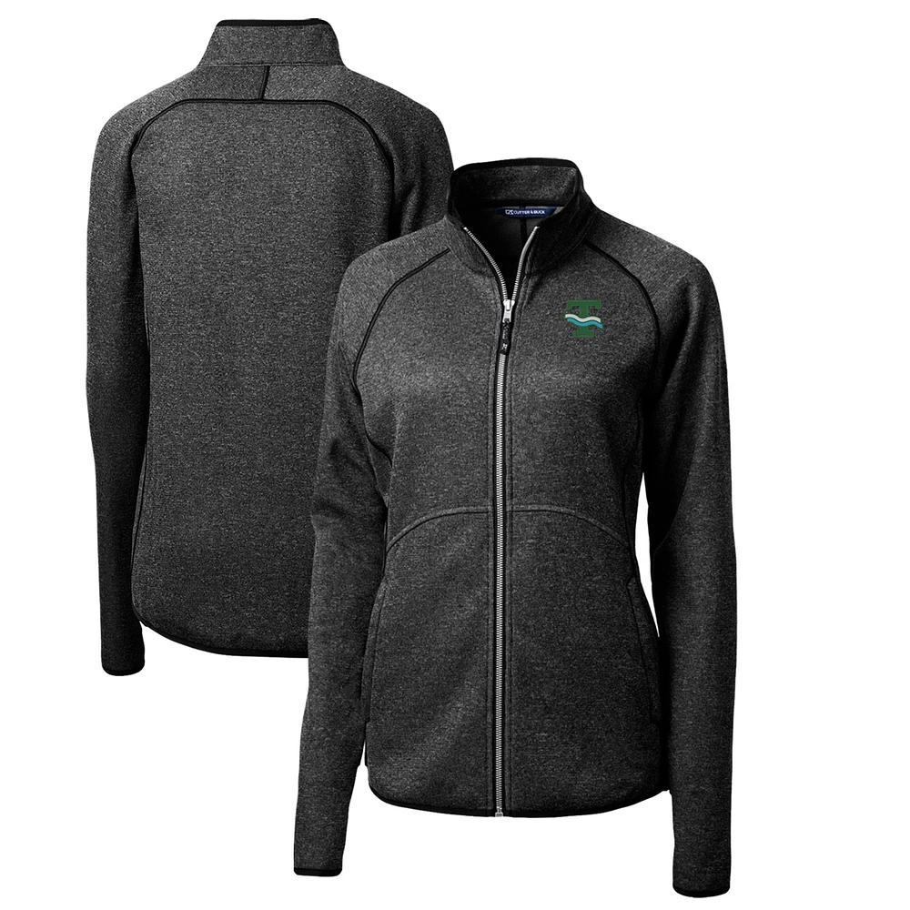 Women's Cutter & Buck Heather Charcoal Tulane Green Wave Mainsail Sweater-Knit Full-Zip Jacket