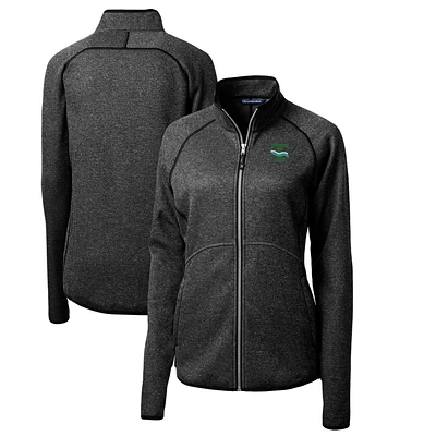 Women's Cutter & Buck Heather Charcoal Tulane Green Wave Mainsail Sweater-Knit Full-Zip Jacket