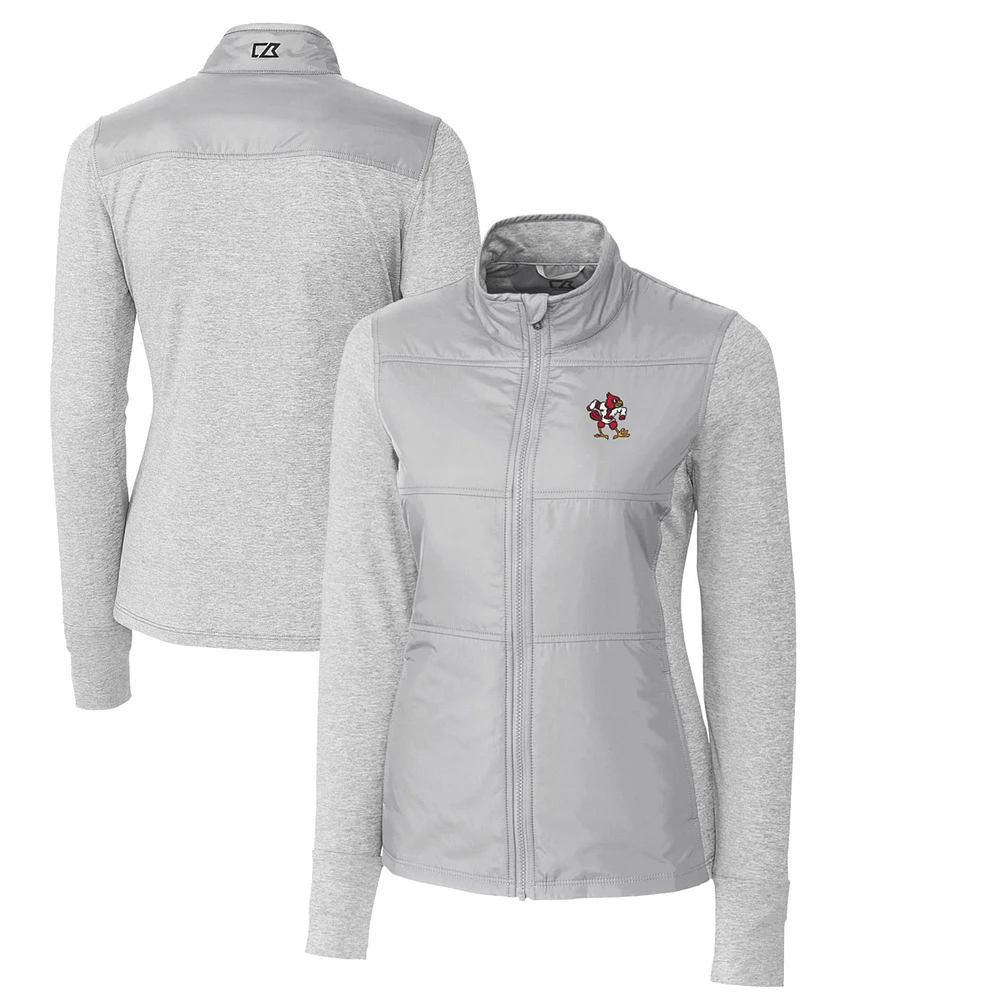 Women's Cutter & Buck Gray Louisville Cardinals Vault Stealth Hybrid Quilted Full-Zip Jacket