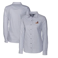Women's Cutter & Buck Charcoal Arizona State Sun Devils Oxford Stripe Stretch Long Sleeve Button-Up Shirt