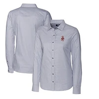 Women's Cutter & Buck Charcoal Washington State Cougars Oxford Stripe Stretch Long Sleeve Button-Up Shirt