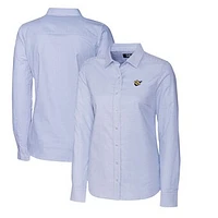 Women's Cutter & Buck Light Blue West Virginia Mountaineers Oxford Stripe Stretch Long Sleeve Button-Up Shirt