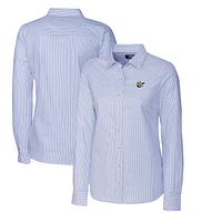 Women's Cutter & Buck Light Blue West Virginia Mountaineers Oxford Stripe Stretch Long Sleeve Button-Up Shirt