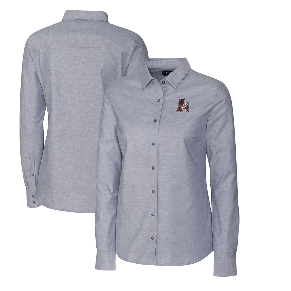 Women's Cutter & Buck Charcoal Arkansas Razorbacks Oxford Stretch Long Sleeve Button-Up Shirt
