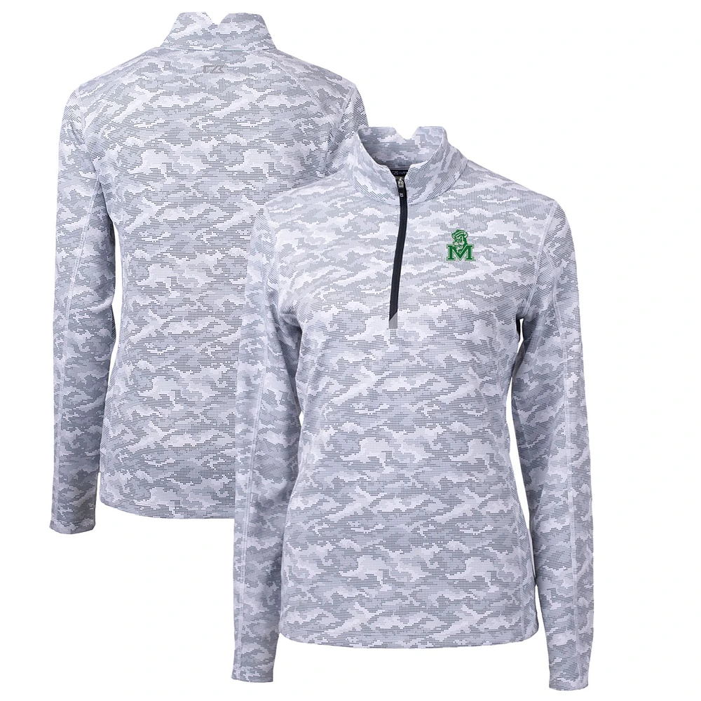 Women's Cutter & Buck Charcoal Marshall Thundering Herd Traverse Camo Print Stretch Quarter-Zip Pullover Top