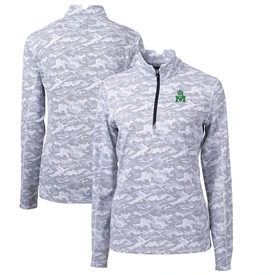 Women's Cutter & Buck Charcoal Marshall Thundering Herd Traverse Camo Print Stretch Quarter-Zip Pullover Top
