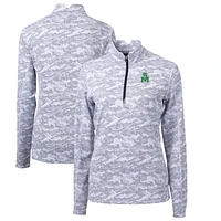 Women's Cutter & Buck Charcoal Marshall Thundering Herd Traverse Camo Print Stretch Quarter-Zip Pullover Top