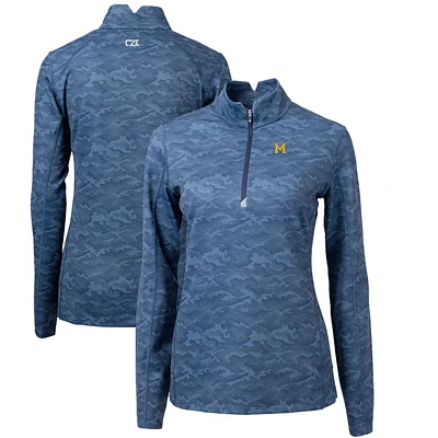 Women's Cutter & Buck Navy Michigan Wolverines Traverse Camo Print Stretch Quarter-Zip Pullover Top