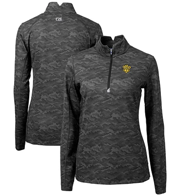Women's Cutter & Buck Black Missouri Tigers Traverse Camo Print Stretch Quarter-Zip Pullover Top