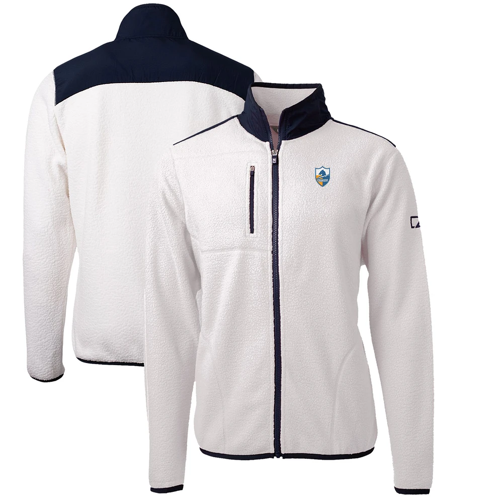 Men's Cutter & Buck White/Navy Los Angeles Chargers Cascade Eco Sherpa Big & Tall Fleece Full-Zip Throwback Jacket