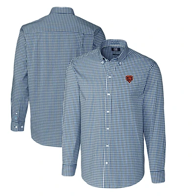Men's Cutter & Buck Navy Chicago Bears Throwback Logo Easy Care Stretch Gingham Big Tall Long Sleeve Button-Down Shirt