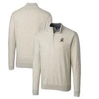 Men's Cutter & Buck Oatmeal Cleveland Browns Throwback Logo Lakemont Tri-Blend Big Tall Quarter-Zip Pullover Sweater