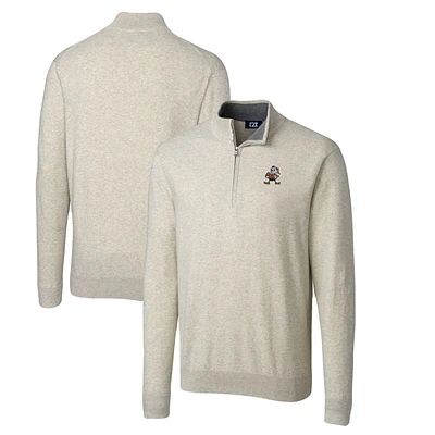 Men's Cutter & Buck Oatmeal Cleveland Browns Throwback Logo Lakemont Tri-Blend Big Tall Quarter-Zip Pullover Sweater