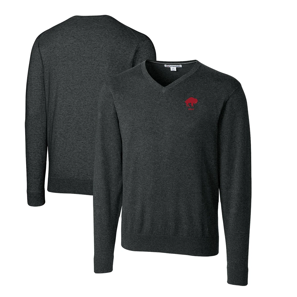 Men's Cutter & Buck Heather Charcoal Buffalo Bills Throwback Logo Lakemont Tri-Blend Big Tall V-Neck Pullover Sweater