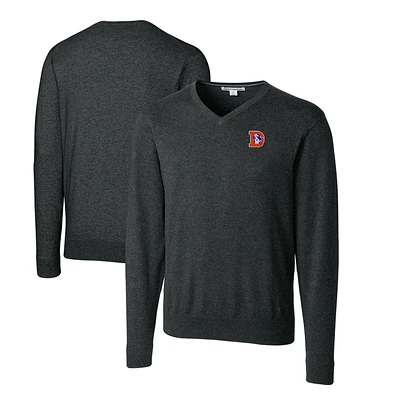 Men's Cutter & Buck Heather Charcoal Denver Broncos Throwback Logo Lakemont Tri-Blend Big & Tall V-Neck Pullover Sweater