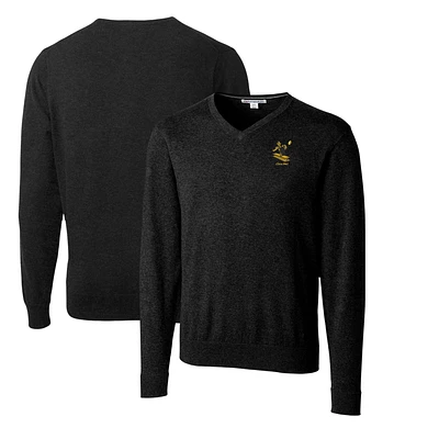 Men's Cutter & Buck Black Pittsburgh Steelers Throwback Logo Lakemont Tri-Blend Big Tall V-Neck Pullover Sweater