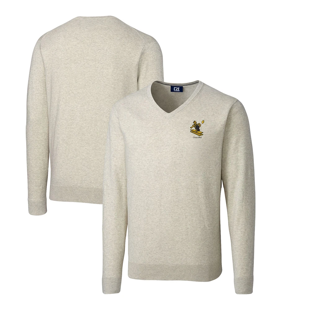 Men's Cutter & Buck Oatmeal Pittsburgh Steelers Throwback Logo Lakemont Tri-Blend Big & Tall V-Neck Pullover Sweater