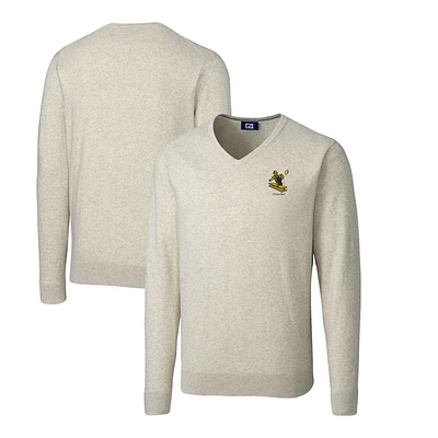 Men's Cutter & Buck Oatmeal Pittsburgh Steelers Throwback Logo Lakemont Tri-Blend Big & Tall V-Neck Pullover Sweater