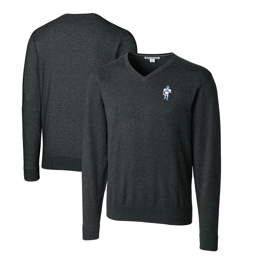 Men's Cutter & Buck Heather Charcoal Houston Oilers Throwback Logo Lakemont Tri-Blend Big Tall V-Neck Pullover Sweater